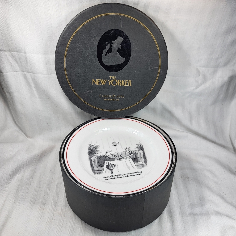Restoration Hardware The New Yorker Cartoon Cheese PLATES 8" Set of 6 Boxed Apps